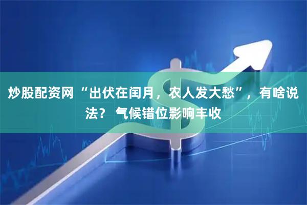 炒股配资网 “出伏在闰月，农人发大愁”，有啥说法？ 气候错位影响丰收