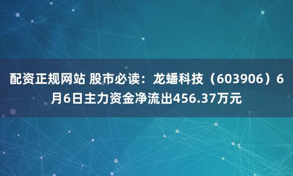 配资正规网站 股市必读：龙蟠科技（603906）6月6日主力资金净流出456.37万元